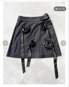 Rose mini skirt グレー　バラ装飾付き