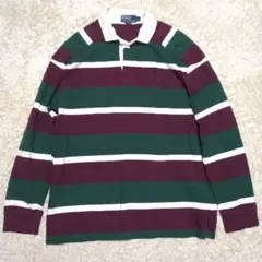 【美品】ラルフローレン ボーダー ラガーシャツ パープル メンズ 長袖 L