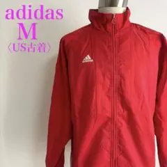 アディダス TEAM ナイロンジャケット トラックジャケット 赤 M US古着
