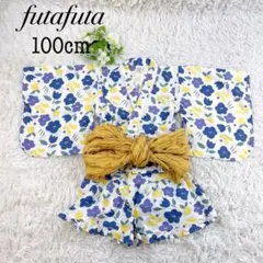 美品✨フタフタ 浴衣 甚平 セパレート 花柄 パンツ 100cm 女の子 帯付き