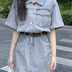 DAYCLOSET デニム 半袖 ワンピース ミニワンピース ブルーのサムネイル