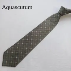 アクアスキュータム ネクタイ 緑 チェック柄 馬モチーフ シルク【n8212】