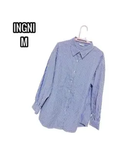 イング シャツ ブラウス オフィカジ ストライプ 長袖 薄手 襟 綿混 M