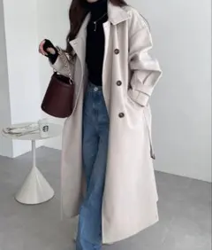 andme フェイクウールスタンドカラーロングコート