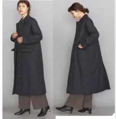 UNITED ARROWS タフタキルトステンカラーコート ブラック