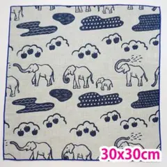 ゾウと水辺とリンゴ clocomi 播州織 30x30cm ダブルガーゼハンカチ