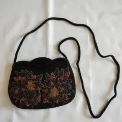 ビーズ刺繍 パーティーバッグ 花柄 ブラック