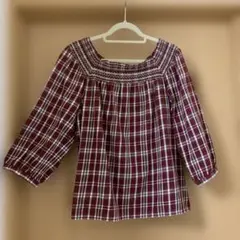 【美品】MAJESTIC LEGON・七分袖トップス・赤茶系チェック・M