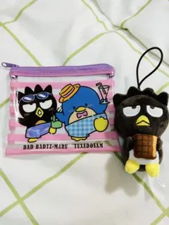 はぴだんぶい スシローコラボ ばつ丸ぬいぐるみ、タキシードサムポーチ2点セット