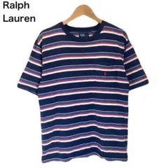 ラルフローレン　ボーダー　刺繍ロゴ　半袖　馬　コットン　ポロ　丸首　Tシャツ　L