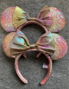 ディズニー カチューシャ ミニー　スパンコール　ピンク　ラメ　40周年　オーロラ