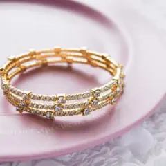 ゴールド ラインストーン ブレスレット バングル 結婚式 パーティ キャバ