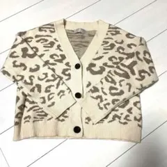 春秋冬✨ヒョウ柄ニットカーディガン　M ライトベージュくすみカラー