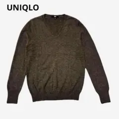 ユニクロ カシミヤ100% Vネックセーター L ブラウン レディース