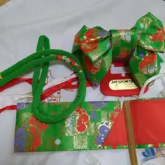 お値下げしました！　七五三　花柄 結び帯 緑と赤