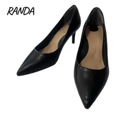 RANDA ブラック ポインテッドトゥ パンプス 24cm ヒール7cm