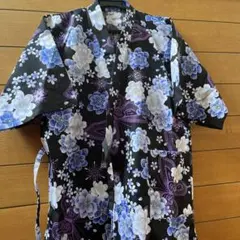 甚平セット 黒地 花柄