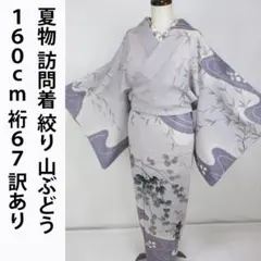 夏物！総柄＊絞り＊山ぶどう＆流水＊墨絵風＊訪問着＊１６０ｃｍ＊裄６７＊訳ありのサムネイル
