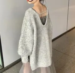 【美品】Kastane メランジVあきニットプルオーバー グレー