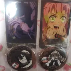 鬼滅の刃 甘露寺蜜璃 伊黒小芭内 チェキ風ブロマイド、缶バッジ お楽しみくじ