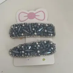 青系ビーズ装飾ヘアクリップ2個セット