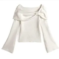 GRL 新品 パールリボンオフショルダーニットトップス［gf109a］