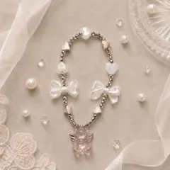 天使のベアチャーム付きビーズブレスレット　Angele Hug