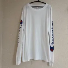 【訳あり】Champion チャンピオン 袖プリント 長袖Tシャツ ホワイト M