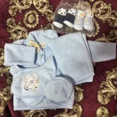 水色ベビー服セット クマ刺繍付き