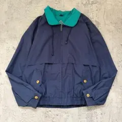 90sギアフォースポーツ（XL）スイングトップ＊襟切替＊無地＊裾ゴム＊ネイビー