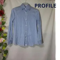 プロフィール　ブルー　ストライプ　シャツ