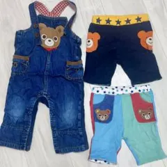 ミキハウス 豪華プッチーくん 刺繍 3点セット オーバーオール ハーフパンツ