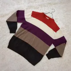 GU ジーユー　マルチカラー　ニット　セーター　カラフル　ボーダー　丸首　L