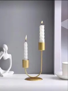 ゴールド 金属製キャンドルホルダー 2本用