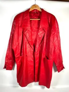 本革 レザージャケット レッド 羊革 ラムレザー コート 古着　＃501