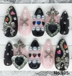 ネイルチップ 935 地雷系 量産型 痛ネイル 推し 黒 ピンク 現品