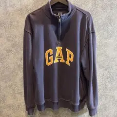 GAP ハーフジップ スウェット M ネイビー刺繍ロゴJ80