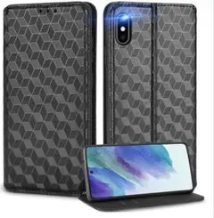 【新品】【未使用】 iPhone Xs Max 手帳型ケース 幾何学柄 黒のサムネイル