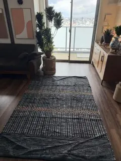 レザーラグ　テクスチャー幾何学模様ラグ