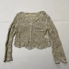 レースカーディガン 刺繍カーディガン　マスタード　イエロー