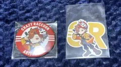 CRAZY RACCOON ありさか ホログラムステッカー 缶バッジ セット