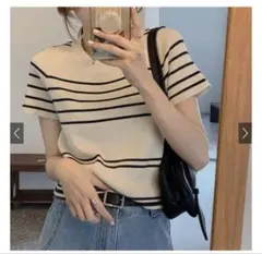 ボーダー柄ショート丈ニットトップス[ac2098]