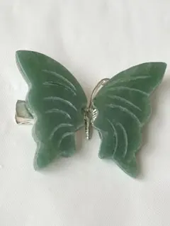 グリーンアベンチュリン蝶 ブローチ シルバークリップ