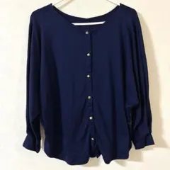 テチチテラス　ネイビー ボタン付き 2way カットソー　Tシャツ　Ｆのサムネイル