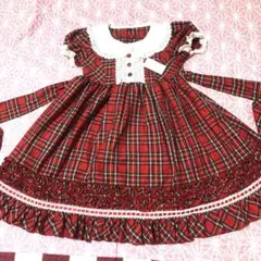 130 ロリィタ姫系　タータンチェックの華やかな裾フリルワンピ　横ファスナー仕様