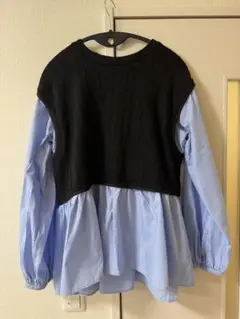 【Ray BEAMS】レイビームス　ケーブルジャガード キリカエシャツ　ブルー