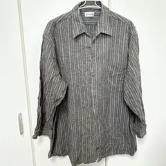 希少✨【3L】相当ストライプシャツ ヘリンボーン グレー ゆるだぼ レトロ