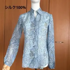 ポールスチュアート　ペイズリー柄　シルク100% リボン付きブラウス