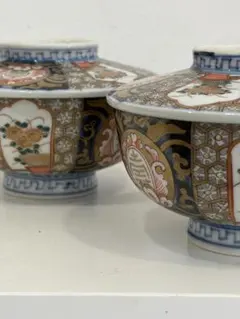 2客 古伊万里 金彩色絵 蓋付茶碗 蓋付丼 骨董 - メルカリ