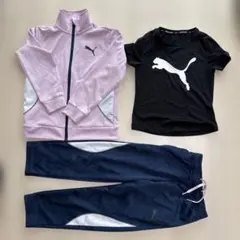 【3点セット】PUMAプーマ　ジャージ120上下セット　ピンクと黒Tシャツ130